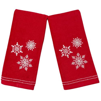 Christmas Red Guest Hand Bathroom Towels, Elegant Winter Snowflakes, 16x26" - color: 3 Snowflakes Red