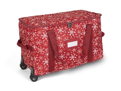 Covermates Rolling Treasurekeeper Storage Bag, 19.25" W x 13" D x 12.5" H - color: Red Snowflake Polyester, size: 19.25W x 13D x 12.5H - With Wheels