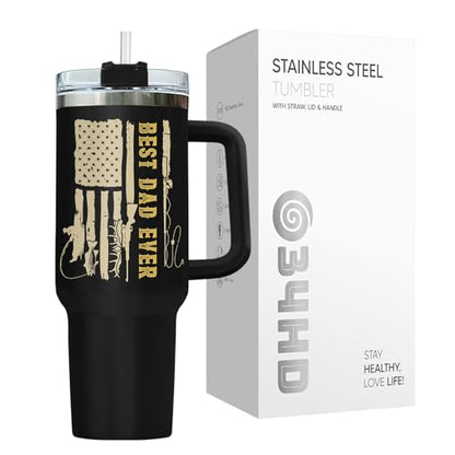 34HD Fishing Dad Best Daddy Ever Mom 40 oz Tumbler with Handle, Dad Gift - color: Best Dad Fishing