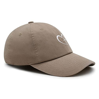 JPAK Heart and Cross Premium Dad Hat Embroidered Cotton Baseball Cap Christian Faith - color: Khaki