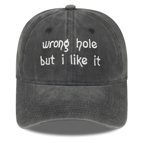 Funny Vintage Baseball Cap, Adjustable Cotton Embroidered Hat for Men Women, Retro Humor Gift Trucker Caps - color: Wrong Hole But I Like It - Black