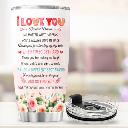 Best Friend Birthday Gift for Women, To My Bestie Quote Design, 20oz Stainless Steel Tumbler with Floral Art, Friendship Present for BFF, Valentine, Christmas, Galentines Day - color: Best Friend