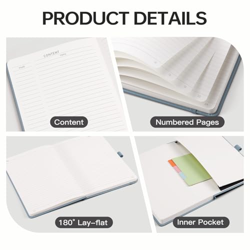 EMSHOI Lined Journal Notebook, 192 Numbered Pages, A5 Size (5.7'' x 8.3'') - color: Gray Blue, style: Ruled