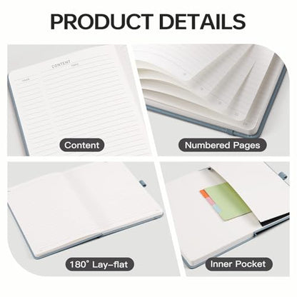 EMSHOI Lined Journal Notebook, 192 Numbered Pages, A5 Size (5.7'' x 8.3'') - color: Gray Blue, style: Ruled