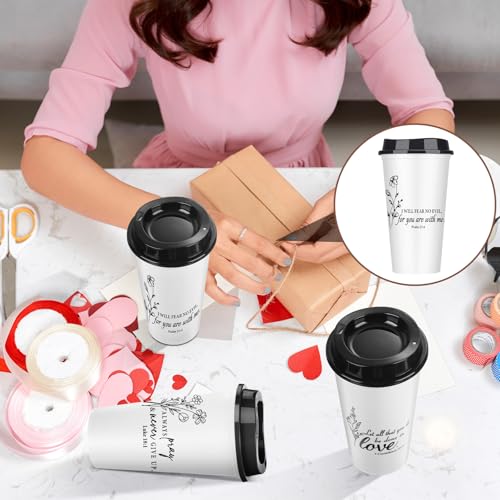 12 Pcs Fathers Day Cups Bulk Christian Gifts Plastic Reusable Coffee Cups with Lid 16 oz Inspirational Bible Verse Tumbler Religious Gift for Men Dad Church Sunday School(Black and White) - color: Black/White
