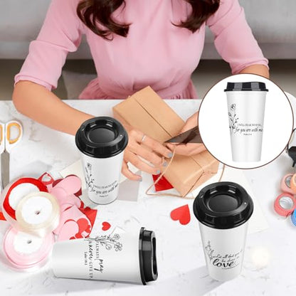 12 Pcs Fathers Day Cups Bulk Christian Gifts Plastic Reusable Coffee Cups with Lid 16 oz Inspirational Bible Verse Tumbler Religious Gift for Men Dad Church Sunday School(Black and White) - color: Black/White