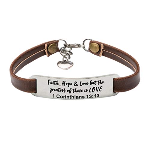 Yiyang Christian Gifts Leather Bracelet for Women Inspirational Faith Bible Verse Religious Jewelry Christmas Birthday Baptism Gift for Women - style: Faith, hope & love, but greatest of these is love 1 Corinthians 13:13
