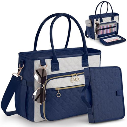 Large Bible Bag with Bible Cover Case for Women,Color-Blocking Quilted Church Tote Bag with Shoulder Strap, Christian Gifts for Women(Blue) - color: Beige/Blue