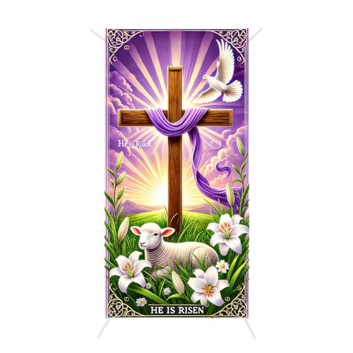 BlissYard Door Cover Easter Cross Lamb Church Bunny 35x71 Inch Polyester - color: Cross#2