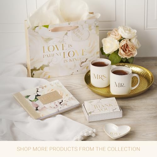 Christian Art Gifts Inspirational Novelty Ceramic Coffee & Tea Mug Set for Husbands & Wives: Mr. & Mrs. Encouraging Scripture, Weddings, Anniversaries, White/Silver/Gold, Pack of Two Large 14 oz. Cups