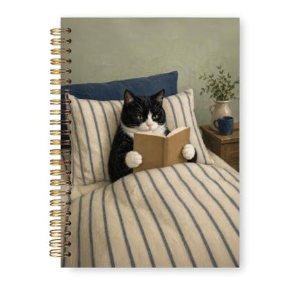Cozy Reading Tuxedo Cat Notebook Gift Cat Lover Coworker Teacher - color: Tuxedo Cat