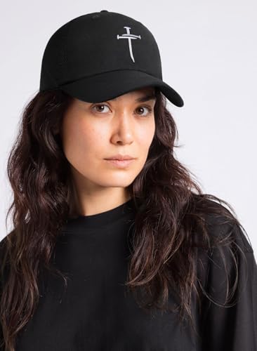 Christian Gifts for Men Women, Religious Cross Logo Embroidered Low Profile Unisex Dad Hat - color: Mesh-black