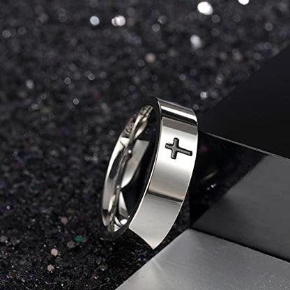 COLORFUL BLING 6MM Simple Polished Engraved Cross Stackable Ring Stainless Steel Silver Christian Cross Ring Sideways Religious Wedding Band Jewelry
