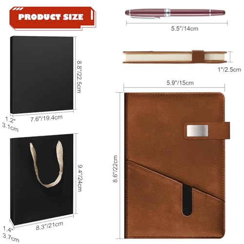 A5 Lined Leather Notebook and Pen Set with Gift Box, 240 Pages Refillable Journal with Pocket and Magnetic Buckle, Hardcover Daily Diary for Men and Women Business Travel Personal Writing- Brown - color: Brown