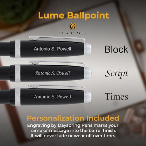 Cross Lume Personalized Ballpoint Pen in Obsidian Black Resin, Chrome Trim - color: Obsidian Black