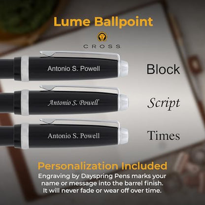 Cross Lume Personalized Ballpoint Pen in Obsidian Black Resin, Chrome Trim - color: Obsidian Black
