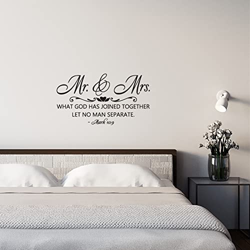 Mr. & Mrs. - What GOD HAS Joined Together LET NO MAN Separate - Mark 10:9 Vinyl Wall Decal Christian Quotes Bible Scripture Decals Home Decor