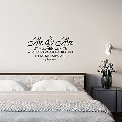 Mr. & Mrs. - What GOD HAS Joined Together LET NO MAN Separate - Mark 10:9 Vinyl Wall Decal Christian Quotes Bible Scripture Decals Home Decor