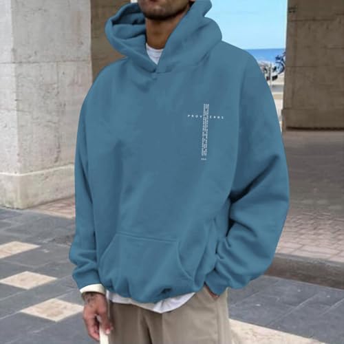 Christian Hoodies for Men Inspirational Religious Faith Cross Sweatshirts Vintage Bible Verse Graphic Hoodie Pullover - color: Deep Blue, size: Medium