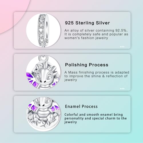 LUXILLA 925 Sterling Silver Charm Golden Family Tree Sparkling Cross Cute Dragon Charms Fits Bracelets Necklace Pendant Bead Jewelry Gift for Women Family Friends - color: Cute Dragon Dangle Charm