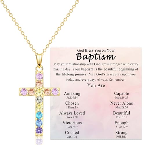 Gold Cross Necklace for Little Girl Daughter Granddaughter Niece Sister - color: Baptism