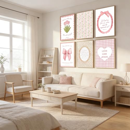 6Pcs Pink Bible Verses Wall Art Christian Floral Pictures 8x10in Unframed - color: Pink Poster, size: 10L"X8W"