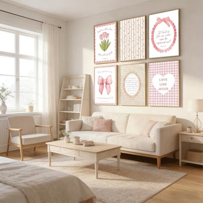 6Pcs Pink Bible Verses Wall Art Christian Floral Pictures 8x10in Unframed - color: Pink Poster, size: 10L"X8W"