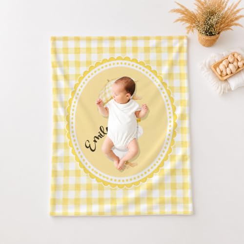 Personalized Goose Baby Blanket, Yellow Gingham Throw Gift - color: #Ver8