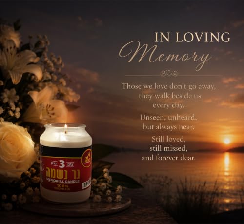 Ner Mitzvah 3 Day Yahrzeit Candle - 3 Pack Kosher White Yahrzeit Memorial Candles - Yom Kippur and Holiday Candles in Glass Jar - 100% Vegetable Oil Wax Prayer Candle