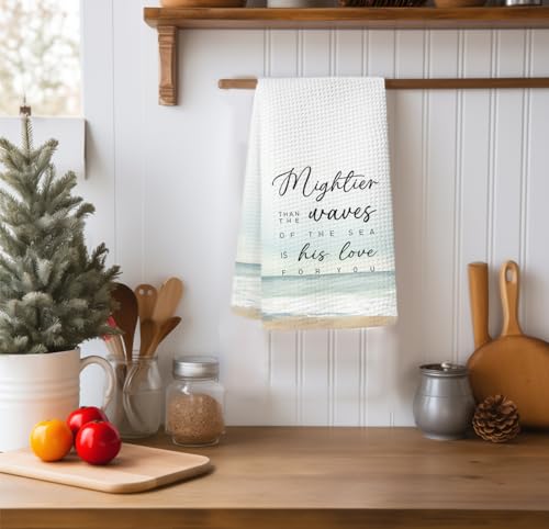 Christian Bible Verse Scripture Kitchen Towels,Coastal Kitchen Towels,Christian Gifts for Women Men,Housewarming Gift,Summer Hand Tea Towel for Home Kitchen Decor,16×24 Inches