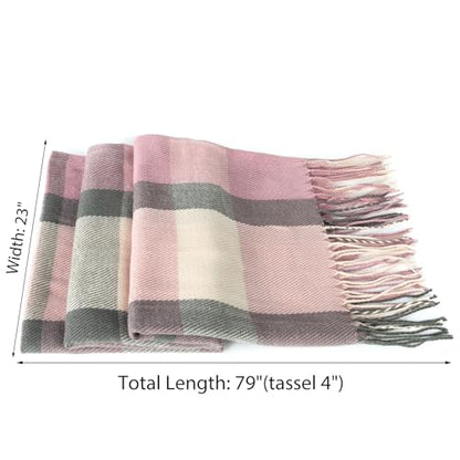 Loritta Winter Scarf for Women, Long Plaid Shawl Wraps Scarves Gifts - color: P-pink Beige Grey Lattice