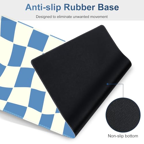 Desk Mat Pad, Gaming Mouse Pad Wrist Support Set, 4 in1 Non-Slip XXL Large Mousepad + Ergonomic Keyboard Wrist Rest+Mouse Wrist Rest+Coaster for Home Office Computer I Blue White Checker - color: Blue White Checker