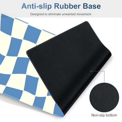 Desk Mat Pad, Gaming Mouse Pad Wrist Support Set, 4 in1 Non-Slip XXL Large Mousepad + Ergonomic Keyboard Wrist Rest+Mouse Wrist Rest+Coaster for Home Office Computer I Blue White Checker - color: Blue White Checker