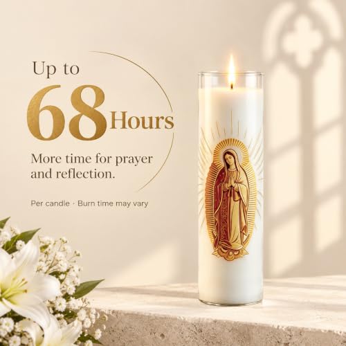 Guadalupe Beeswax Pillar Candle, 68Hr Burn, 1 Pack, White - color: White