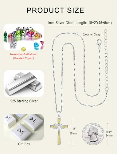 YL 925 Sterling Silver Cross Necklace for Women Halo Infinity Pendant Cubic Zirconia Jewelry for Mom - color: 11-topaz-Nov