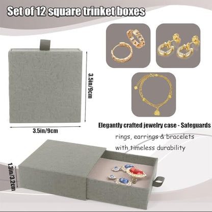 Jewelry Gift Box, 12-Pack Necklace Gift Box Drawer Jewelry Box Bangle Necklace Case For Earrings & Rings, Stylish Necklace Bracelet Organizer, 3.5 x 3.5 x 1.25 Inches (Grey) - color: Grey