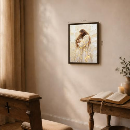 INJOLLY Wood Framed Jesus Embrace Woman Christian Wall Art 12x16 in - color: Woman, size: 16"L x 12"W