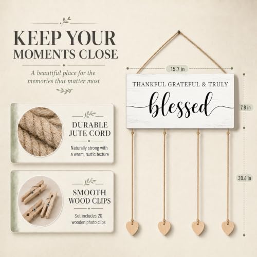 Blessed Sign Wooden Wall Decor Hanging Picture Frames Photo Board - color: Bright Whitewash