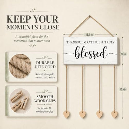 Blessed Sign Wooden Wall Decor Hanging Picture Frames Photo Board - color: Bright Whitewash