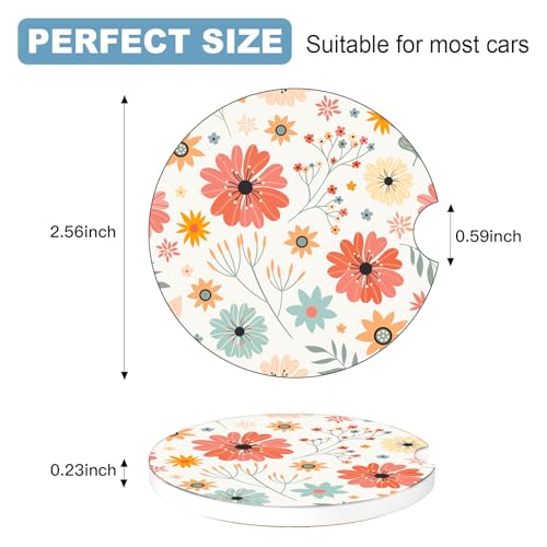 Ceramic Car Cup Holder Coasters Set of 2, 2.56 in Red Flowers - color: Red Flowers
