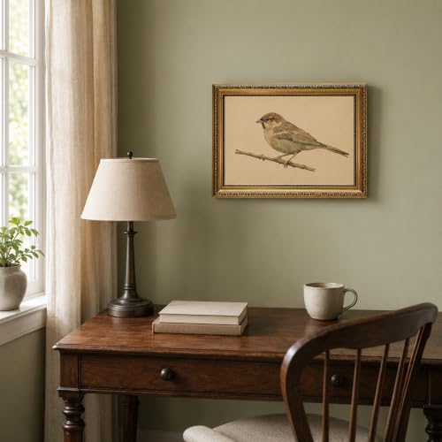 Vintage Bird Wall Art Gold Framed Sparrow on Branch Animal Wall Decor - color: Sparrow, size: 16"L x 12"W