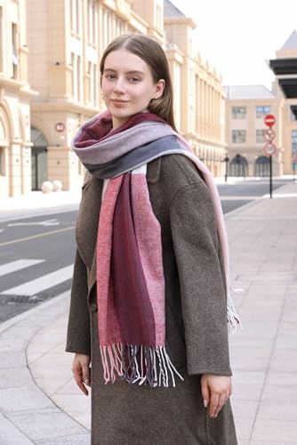Wander Agio Women's Fashion Long Shawl Big Grid Winter Warm Lattice Large Scarf - color: Pink Black Red 18
