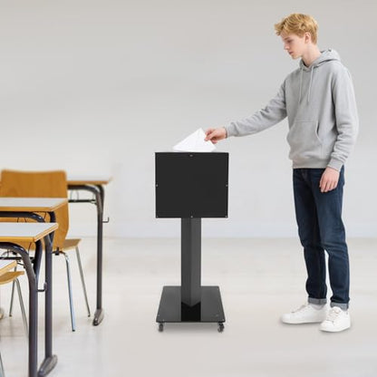 Suggestion Box with Lock and Key Donation Box with Stand and Wheel Acrylic Ballot Box Standing Offering Box for Church, Office, Voting (Black, Bar Hole) - color: Black, size: Bar Hole