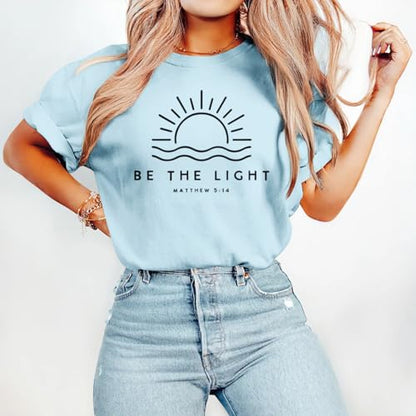 Sulayesh Christian Be The Light Shirts for Women Bible Verse Shirts Jesus Religious Faith Tshirts Inspirational Tees Tops - color: Light Blue, size: XX-Large