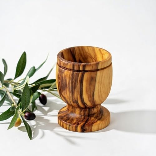 Zuluf Olive Wood Mini Very Small Communion Cups Set of 60 Wooden Chalice Goblets for Church Wine Worship Services Holy Land Bethlehem 1.6 Inch