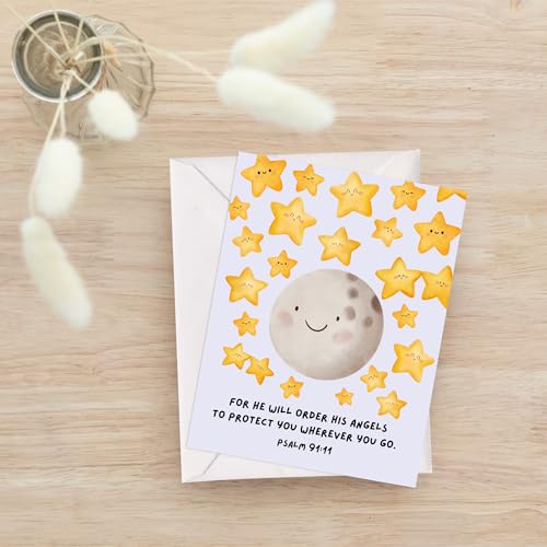 Religious Card Baptism, Christian Bible Quote, Christening, First Communion, Confirmation, or Wedding Card | Cute Prayer & Inspirational Card, Blank Inside, Thoughtful Gift by Aly Lou (For He Will Order His Angels To Protect You ... Psalm 91:11) - color: