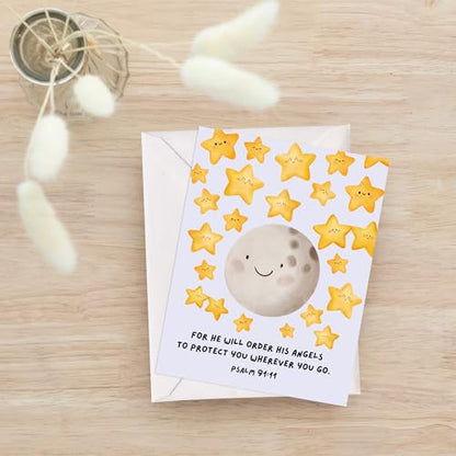 Religious Card Baptism, Christian Bible Quote, Christening, First Communion, Confirmation, or Wedding Card | Cute Prayer & Inspirational Card, Blank Inside, Thoughtful Gift by Aly Lou (For He Will Order His Angels To Protect You ... Psalm 91:11) - color: