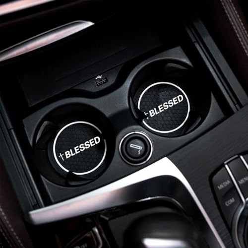 2Pcs 2.75 Inch Cross Jesus Christian Car Cup Holder Coaster Insert Diameter Oval Tough Vehicle Travel Auto Blessed Car Accessories - color: cup-blessed