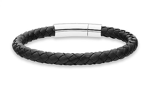 Miabella Genuine Italian Braided Leather Bracelet for Men, Made in Italy - color: Black, size: Large - 9" Length