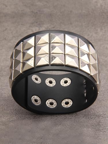 Jeilwiy Punk Rock Gothic Black Rivet Leather Spiked Necklace Collar Neckband Leather Choker Necklace for Women Mom Gifts Adjustable - color: Wide Cuff Bracelet Black